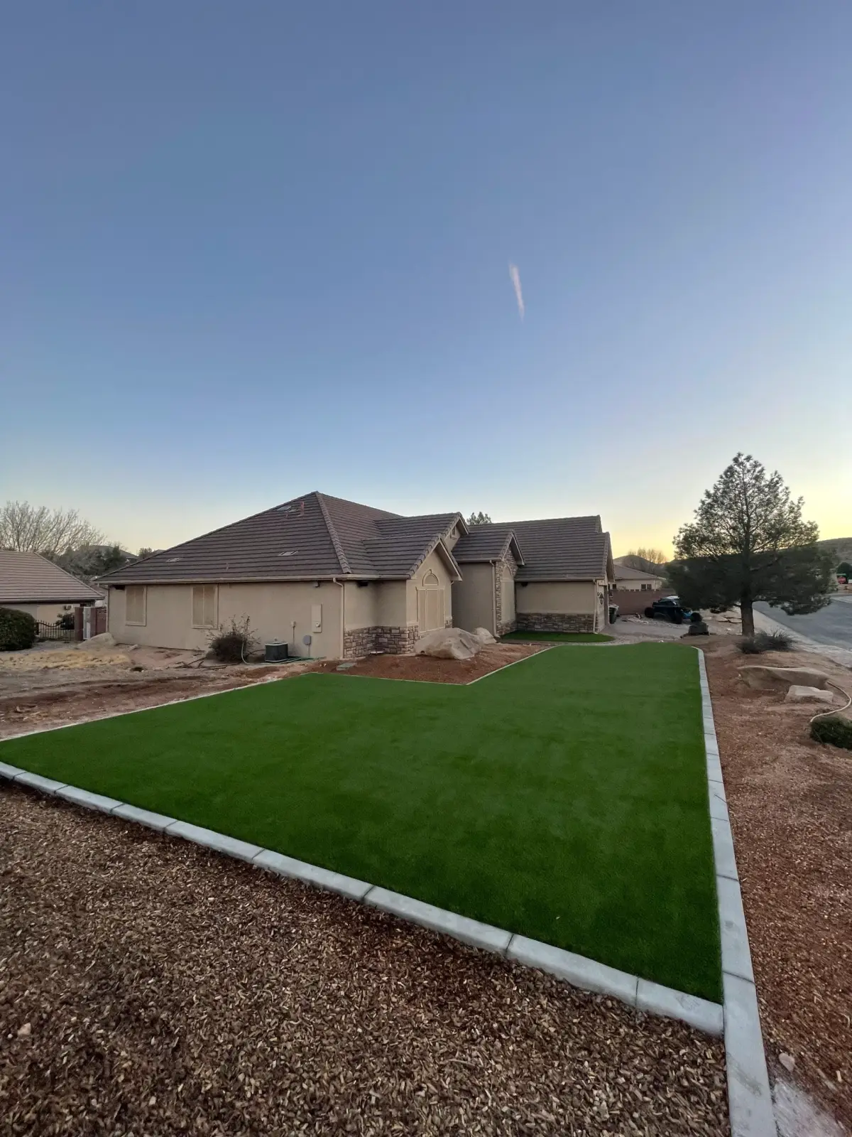 Turf lawn at sunset